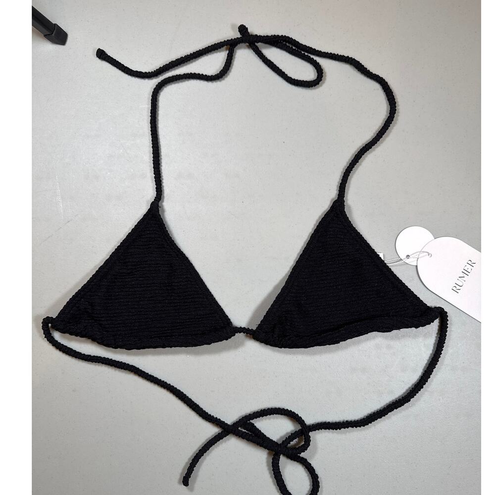 RUMER Cassidy Black Shimmer Triangle Bikini Top Medium NWT Swimwear Boho